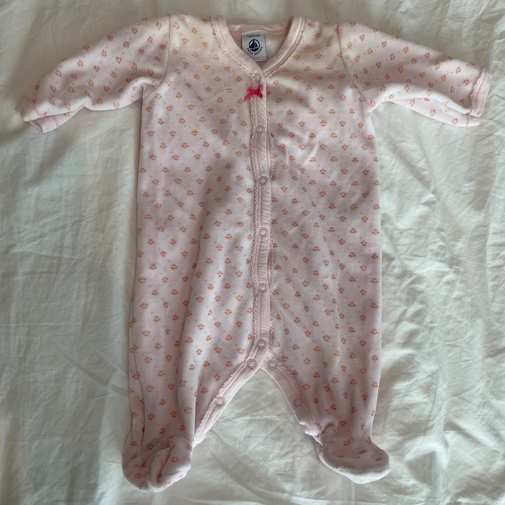 Petit Bateau Newborn-1mo Soft Velour Footed Onesie
